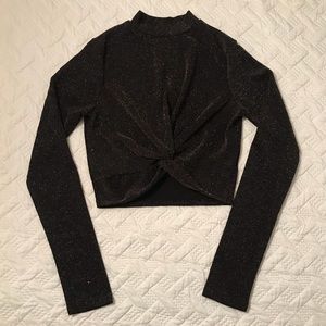 Sparkly Black Crop Top - Long Sleeve